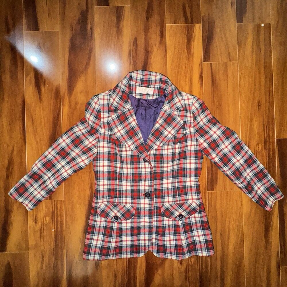 Vintage 60s Pendleton Wool Plaid Blazer Jacket Womens 14 USA Tartan Coat